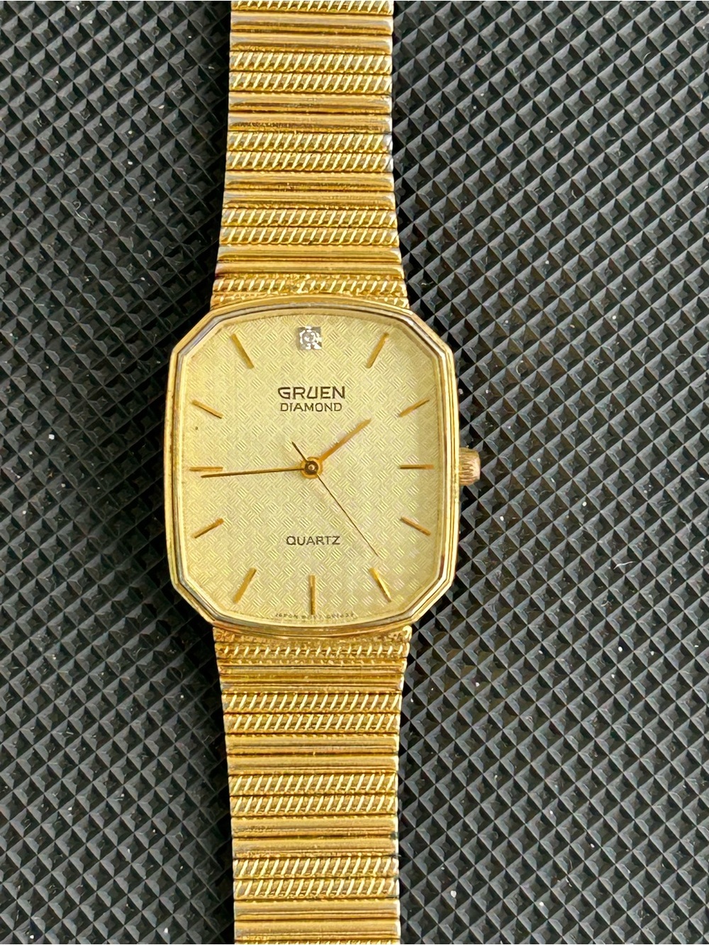 Gruen Diamond Quartz Gold-Tone Men's tank Watch